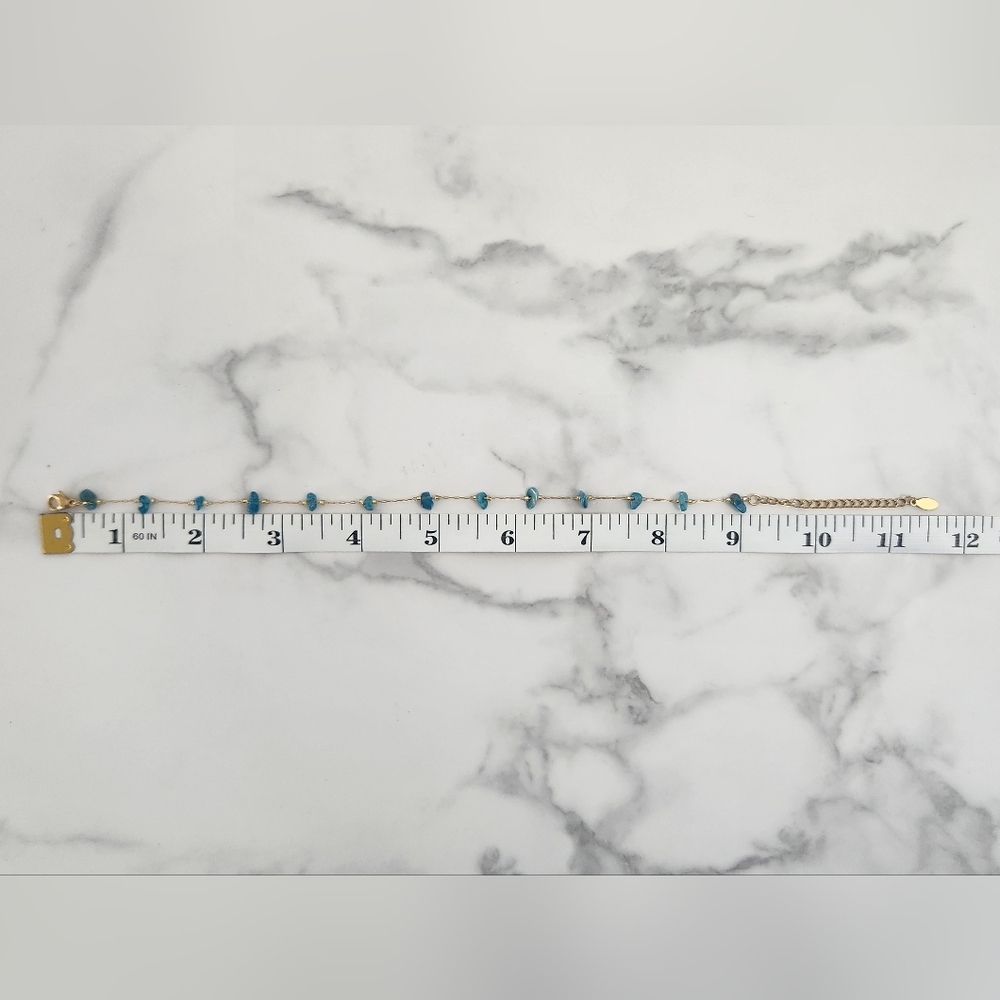 Dainty Minimalist Tuquoise Stone Stainless Steel Gold Plated Anklet Bracelet - Picture 11 of 13